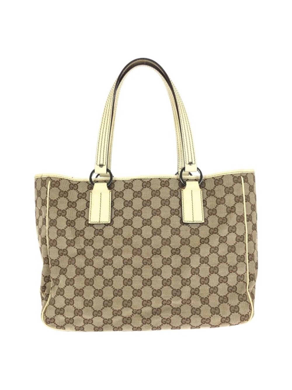 Gucci Beige Gunmetal GG Canvas Leather Tote